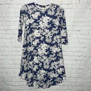 Sweet Claire Girls Blue and White Floral 3/4 Sleeve A-Line Dress Size XL 14/16